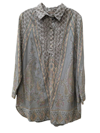 Long Sleeve Floral 1/3 Button Down Tunic
