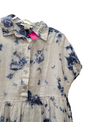Short Sleeve Linen Tie Dye Baby Doll Blouse