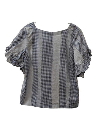 Short Sleeve Gingham V Neck/Back Blouse