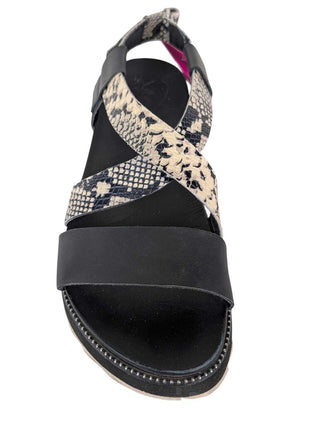 Snakeskin and Black Leather Velcro Heel