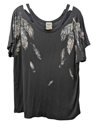 Short Sleeve Feather & Rhinestones