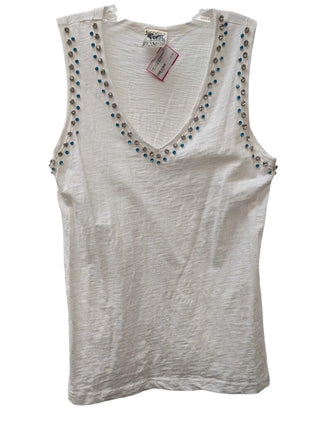Rhinestone V Neck Clr/Blu