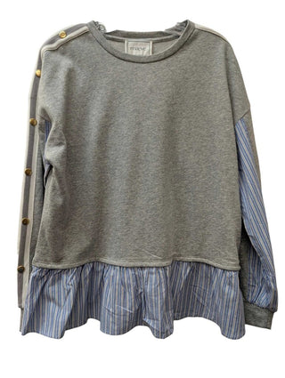 Sweatshirt Faux Striped Blouse w/ Buttons