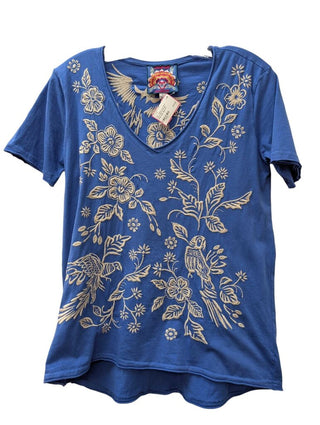 Short Sleeve Bird & Flower Embroidery