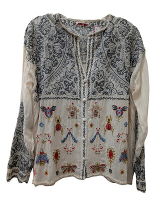 Long Sleeve Button Up Embroidered Insects