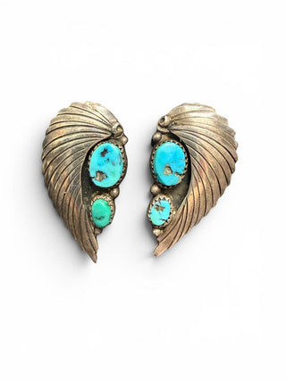 Sterling Turquoise Feather Earrings