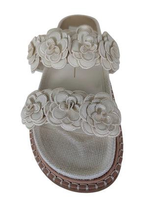 NWOT Canvas Flower Detail Strappy Sandals