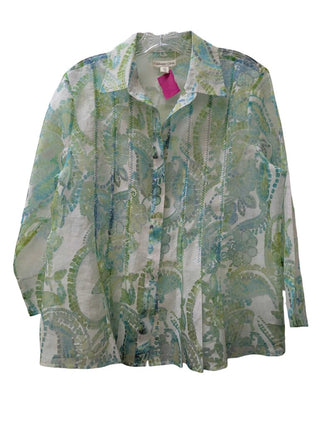 PETITE Long Sleeve Burnout Button Up