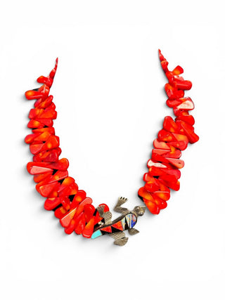 Sterling Inlay Gecko Coral Necklace