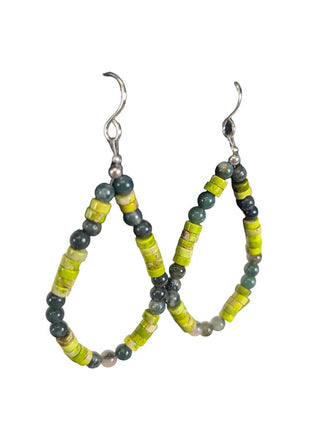 SS Beaded Stone Hoop Earrings