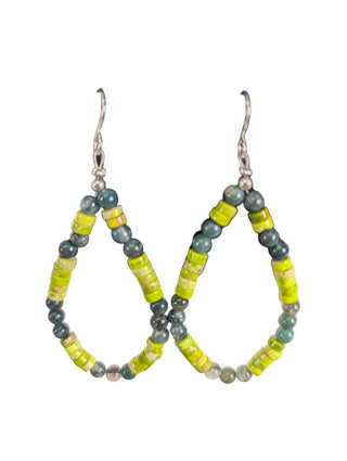 SS Beaded Stone Hoop Earrings