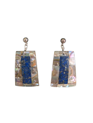 SS Santo Domingo Abalone Lapis Dangle Earrings