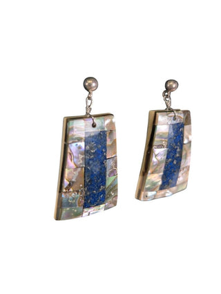 SS Santo Domingo Abalone Lapis Dangle Earrings