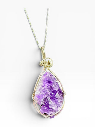 SS Raw Amethyst Pendant Necklace w/Earrings Set