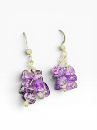 SS Raw Amethyst Pendant Necklace w/Earrings Set