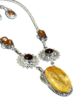 Silver Stone Necklace w/Earrings