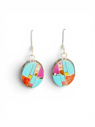 SS Stone Inlay Oval Earrings