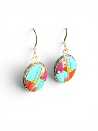 SS Stone Inlay Oval Earrings