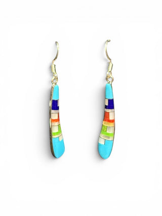 SS Stone Inlay Long Dangle Earrings