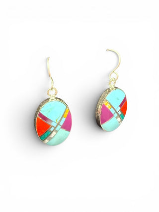 SS Stone Inlay Oval Earrings