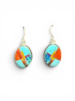 SS Stone Inlay Oval Earrings