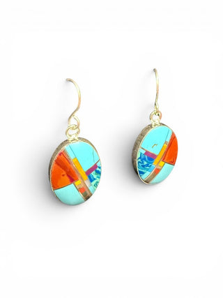 SS Stone Inlay Oval Earrings