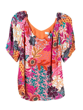 *Coral Floral Patchwork with Sweetheart Neckline