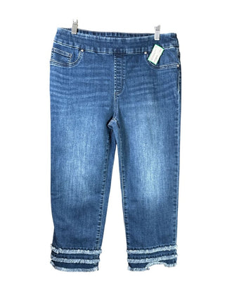 Pull on denim fringe bottom