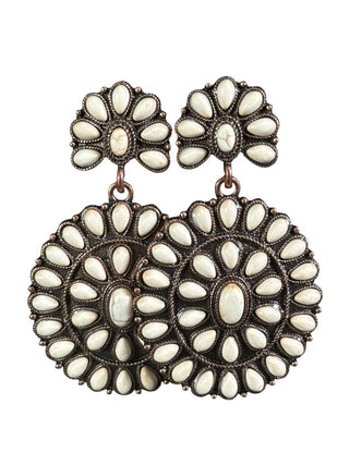 Earrings Western Concho Design Ivory Stones
