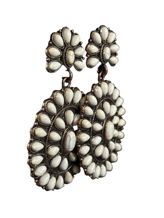 Earrings Western Concho Design Ivory Stones