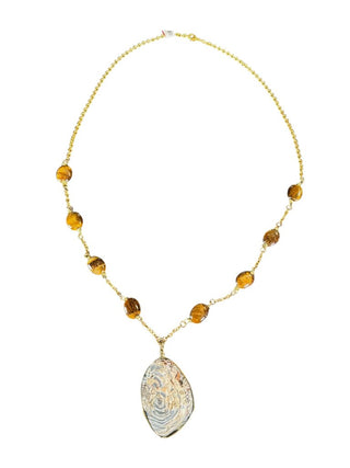 Stone and Druzy Quartz Long Pendant Necklace