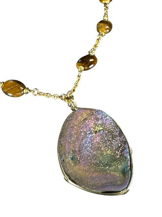 Stone and Druzy Quartz Long Pendant Necklace