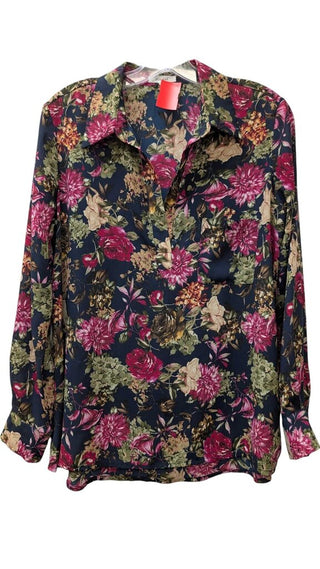print flowers button front long sleeve