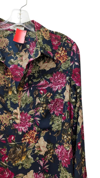 print flowers button front long sleeve