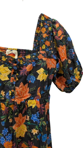 Puff Short Sleeve Floral Mini Flare