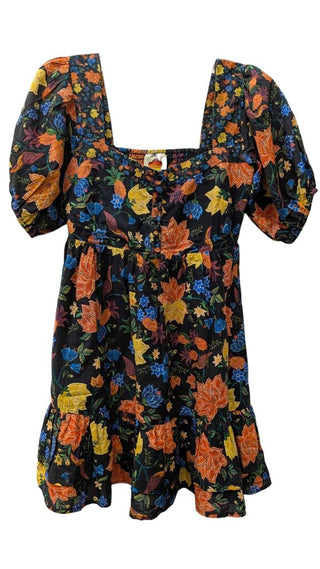 Puff Short Sleeve Floral Mini Flare