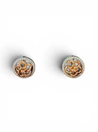 Sterling Diamond Flower Circle Earrings