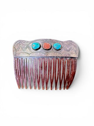 Sterling Turquoise Coral Hair Barrette