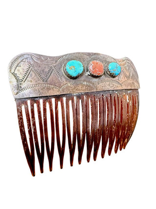 Sterling Turquoise Coral Hair Barrette
