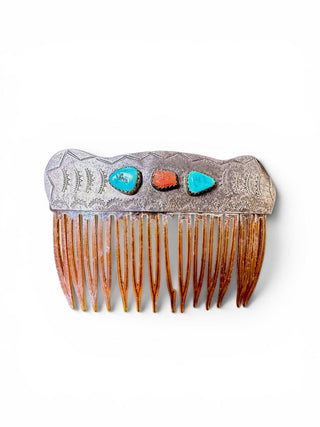 Sterling Turquoise Coral Hair Barrette