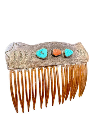 Sterling Turquoise Coral Hair Barrette
