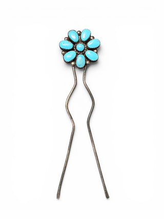 Sterling Turquoise Flower Cluster Hair Pin