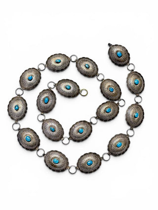 Sterling Turquoise Vintage Concho Belt with 17 Conchos