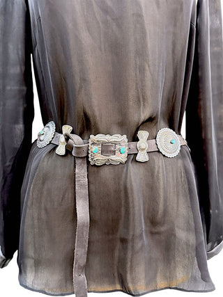 Vintage Sterling Turquoise Concho Belt with 15 Conchos/leather