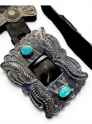 Vintage Sterling Turquoise Concho Belt with 15 Conchos/leather