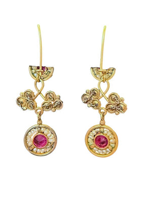 10K Victorian Ruby Pearl Earrings