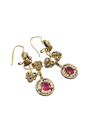 10K Victorian Ruby Pearl Earrings