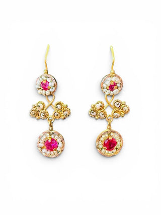 10K Victorian Ruby Pearl Earrings