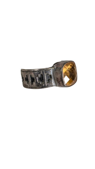 SS Citrine/Topaz Etched Band Ring