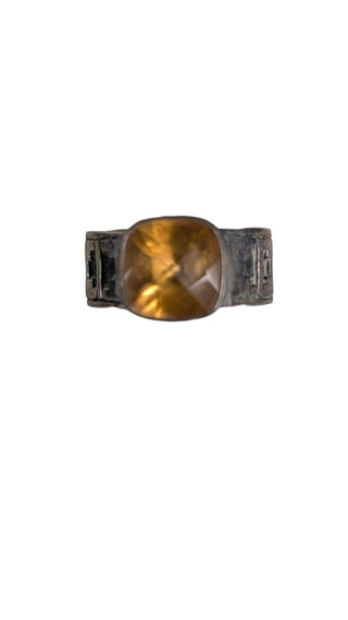 SS Citrine/Topaz Etched Band Ring